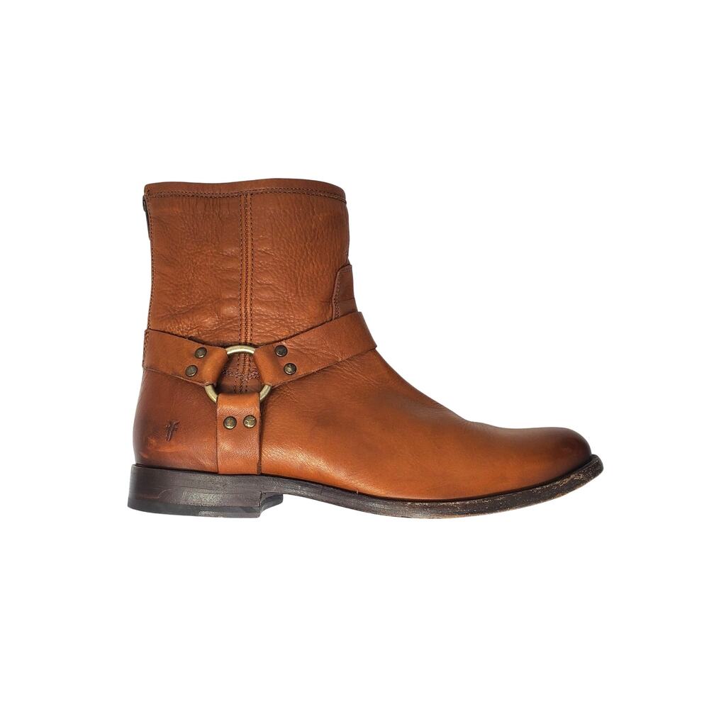 FRYE Phillip Harness Zipper Ankle Boot Booties Whisky Brown Leather Size 10 B